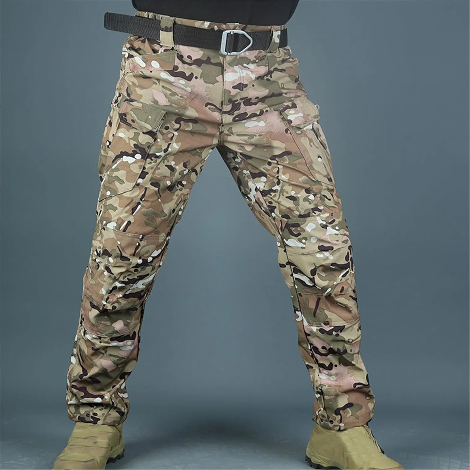 Men's Tactical Cargo Pants Solid Color Straight Leg Pants Flat Front Athletic Trousers for Outdoor Training Running