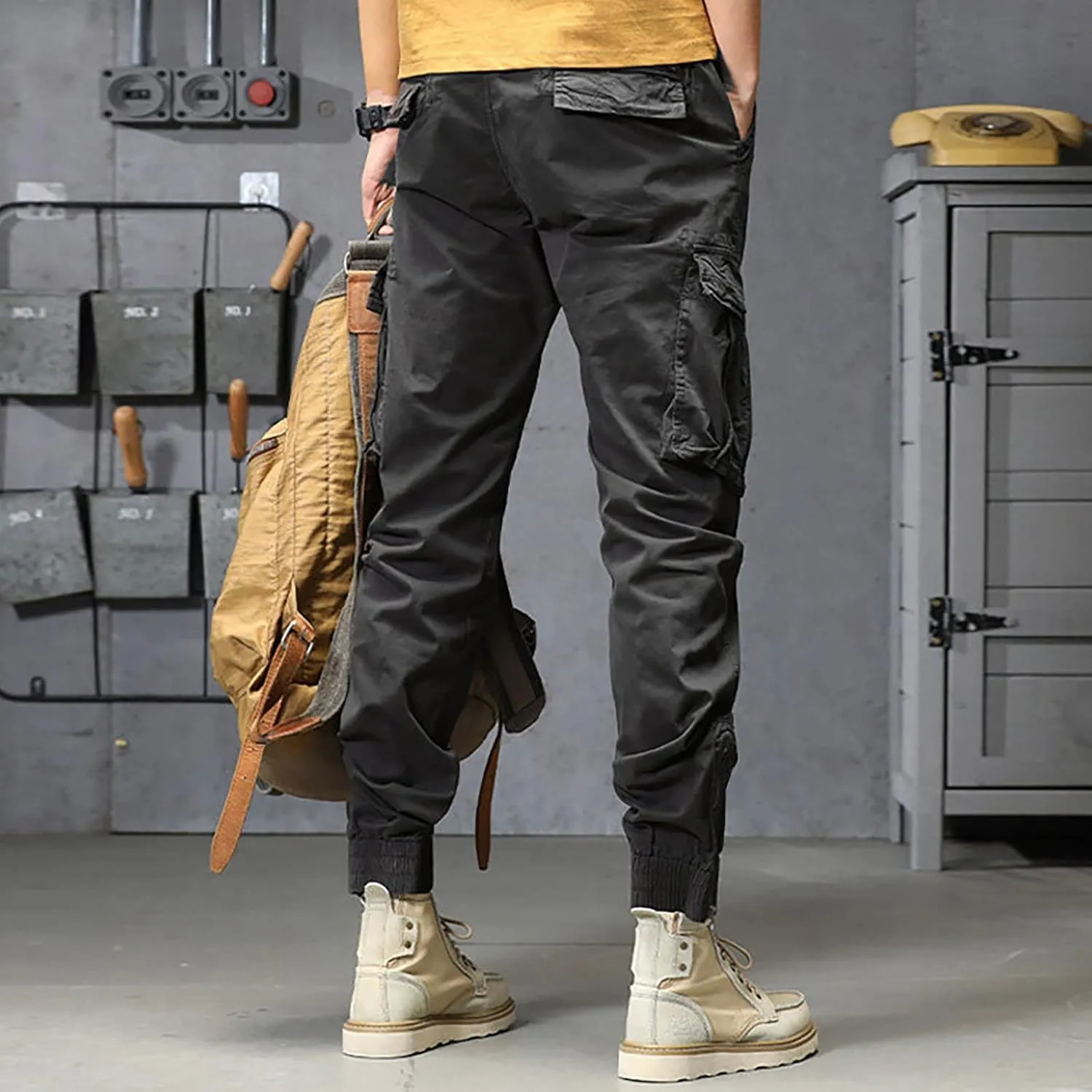 Mens Workout Cargo Sweatpants Running Pants Pockets Men's Pants Stripped Trousers Men's Fleece Sweatpant with Pockets