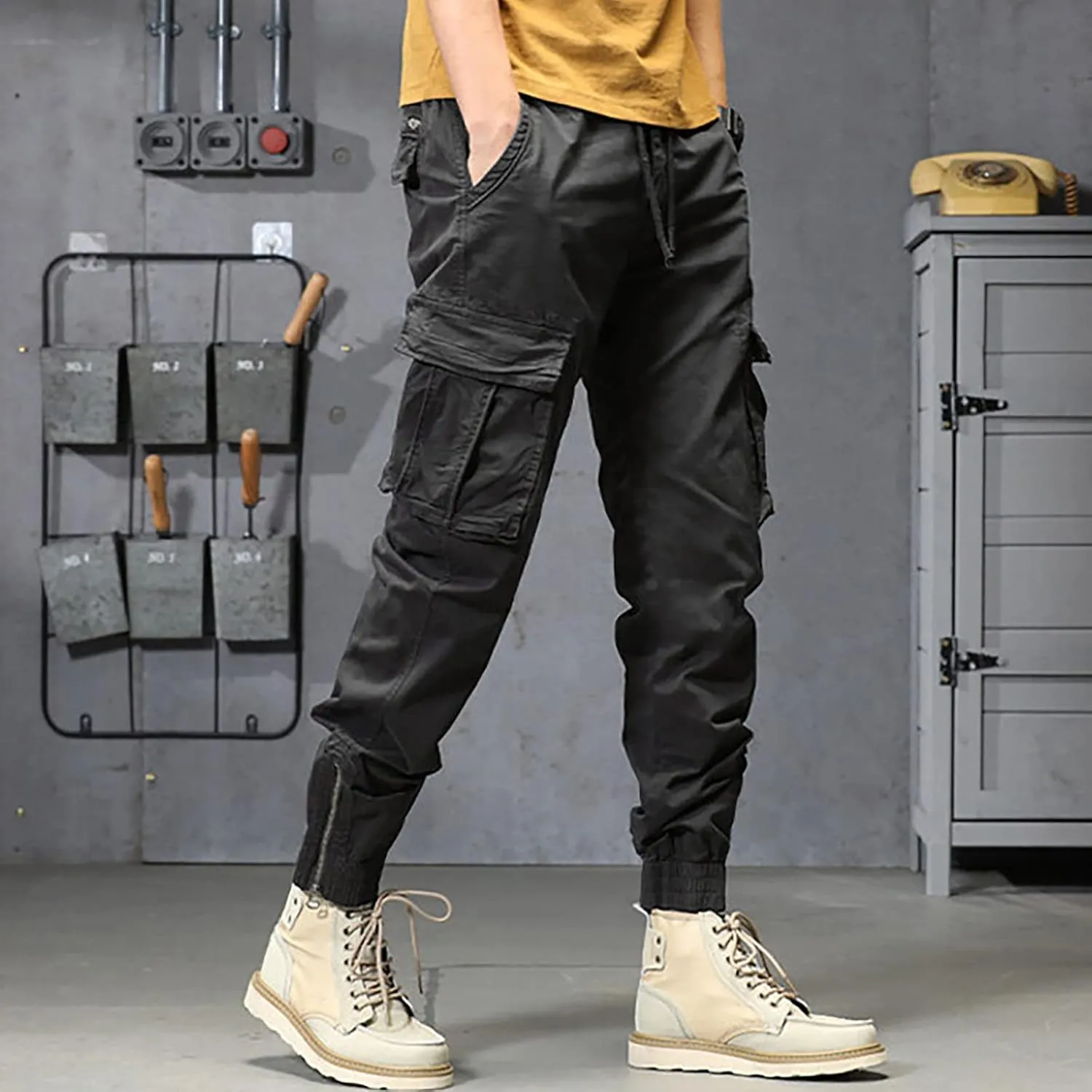 Mens Workout Cargo Sweatpants Running Pants Pockets Men's Pants Stripped Trousers Men's Fleece Sweatpant with Pockets