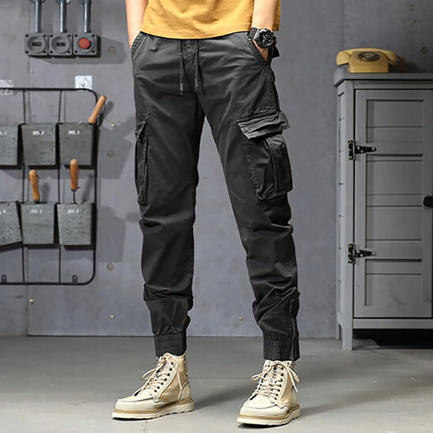 Mens Workout Cargo Sweatpants Running Pants Pockets Men's Pants Stripped Trousers Men's Fleece Sweatpant with Pockets