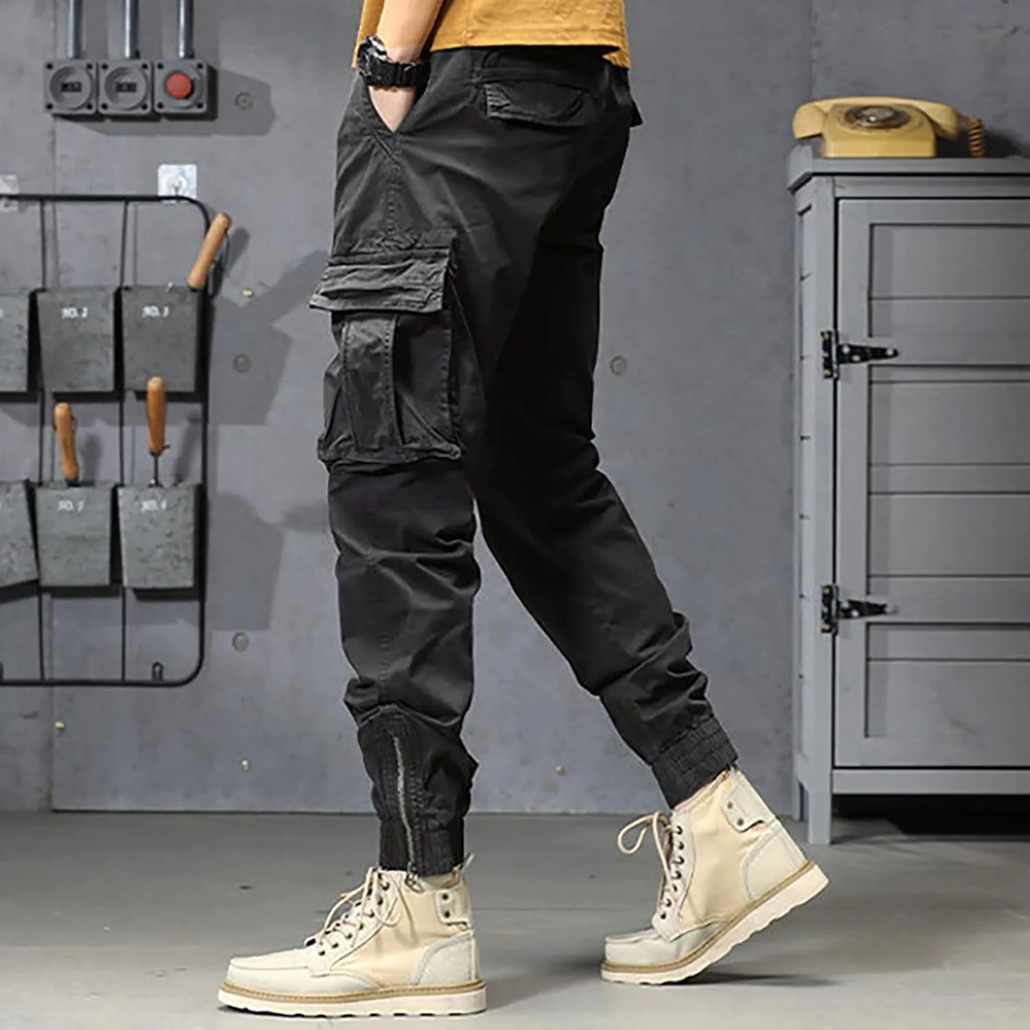 Mens Workout Cargo Sweatpants Running Pants Pockets Men's Pants Stripped Trousers Men's Fleece Sweatpant with Pockets