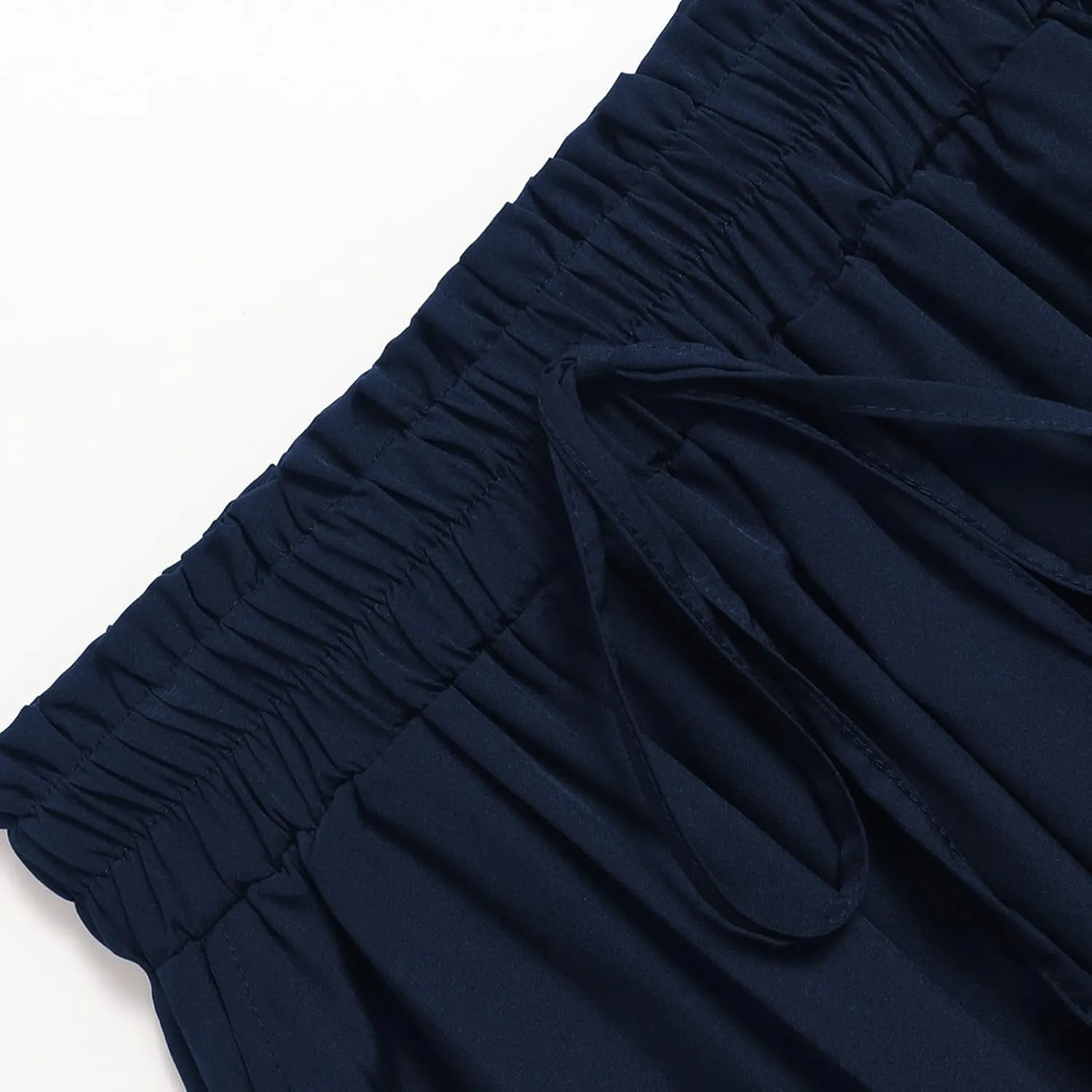 Midi Linen Skirts for Women Summer Drawstring Elastic High Waist Ruffle A-Line Casual Knee Length Skirts with Pockets