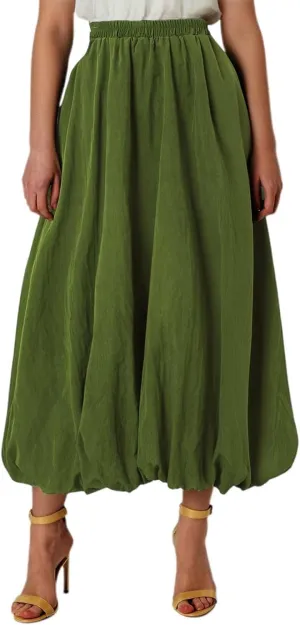 Midi Skirts for Women Flowy High Elastic Waist Tummy Control Loose Solid Color Maxi Skirts for Summer Vacation
