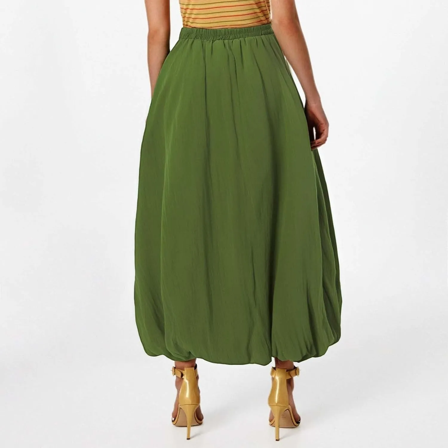 Midi Skirts for Women Flowy High Elastic Waist Tummy Control Loose Solid Color Maxi Skirts for Summer Vacation