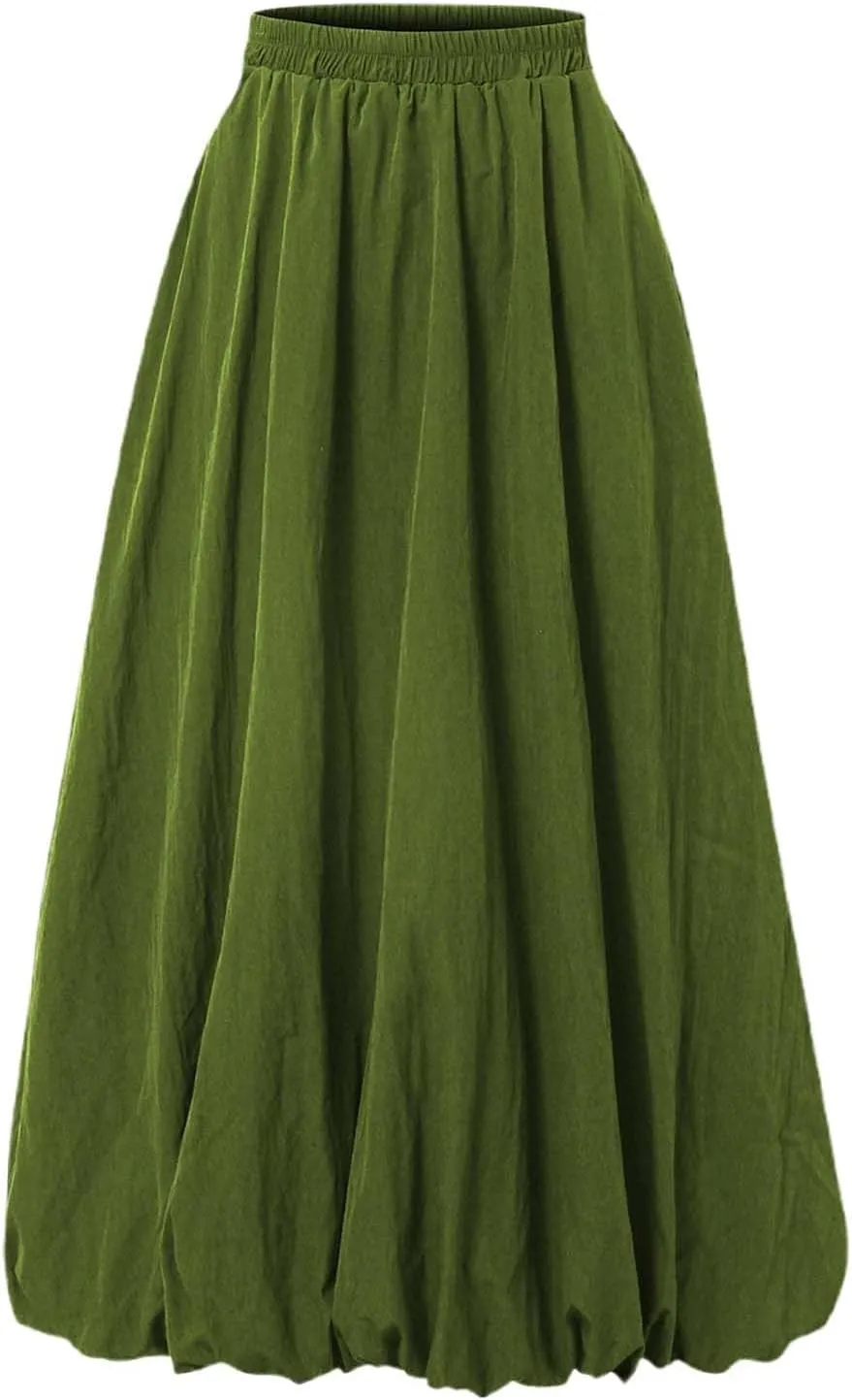 Midi Skirts for Women Flowy High Elastic Waist Tummy Control Loose Solid Color Maxi Skirts for Summer Vacation