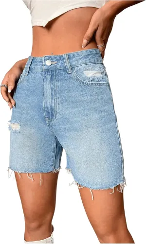 Milumia Women's High Waisted Straight Leg Jean Shorts Raw Hem Denim Shorts