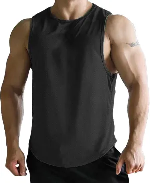 Miyaomn Men's Mesh Athletic Tank Tops Quick Dry Breathable Sleeveless Fitted Muscle T-Shirts Gym Bodybuilding Tees Activewear