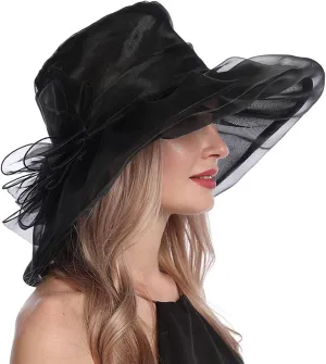 Organza Sun Hat Women Church Derby Hats Wide Brim Vintage Mesh Breathable Holiday Beach Cap Tea Party Dress Caps for Womens