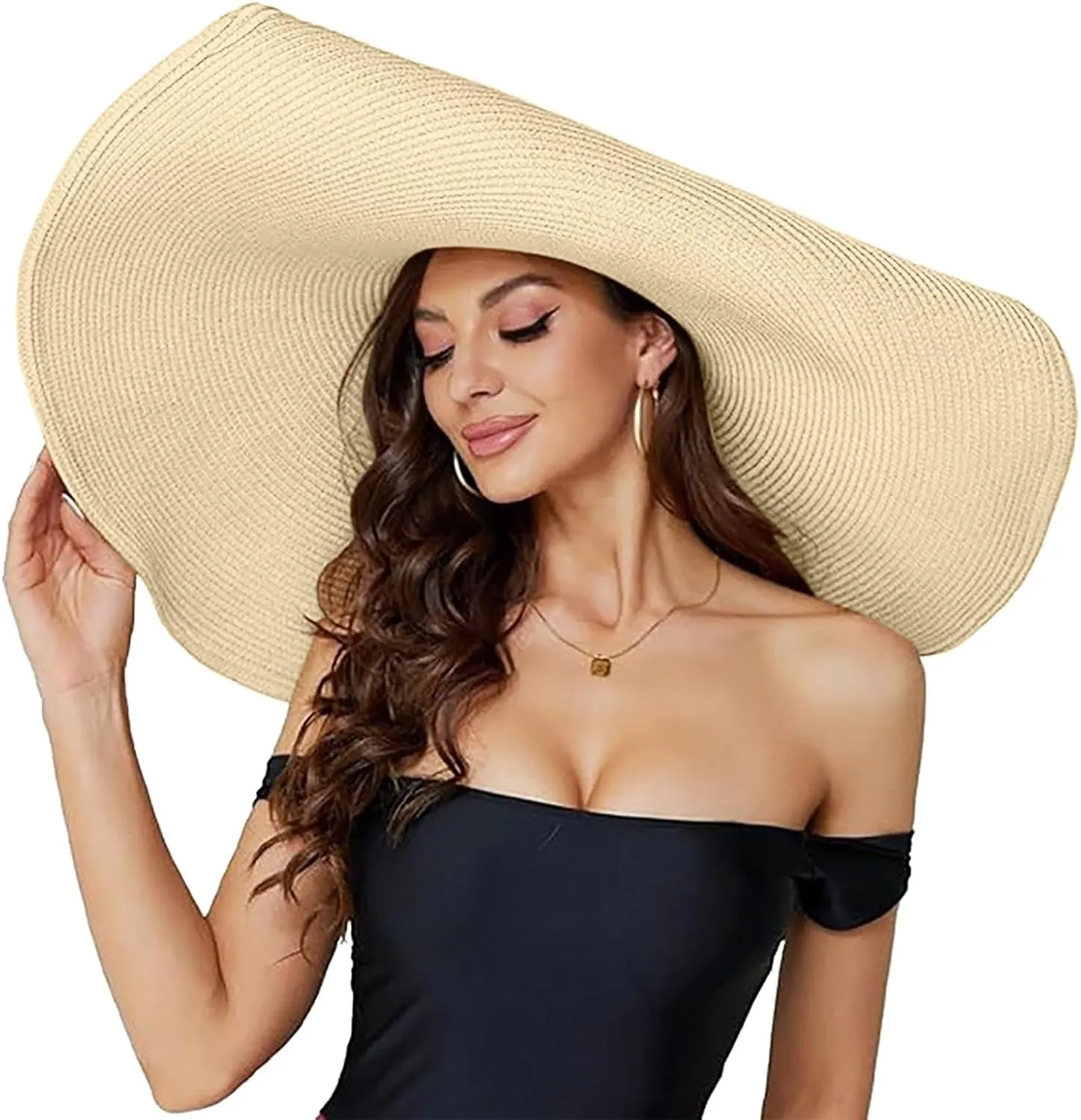 Oversized Beach Straw Hat for Women Large Wide Brim Visor Hats Floppy Foldable Roll up Cap Summer UV Protection Cap