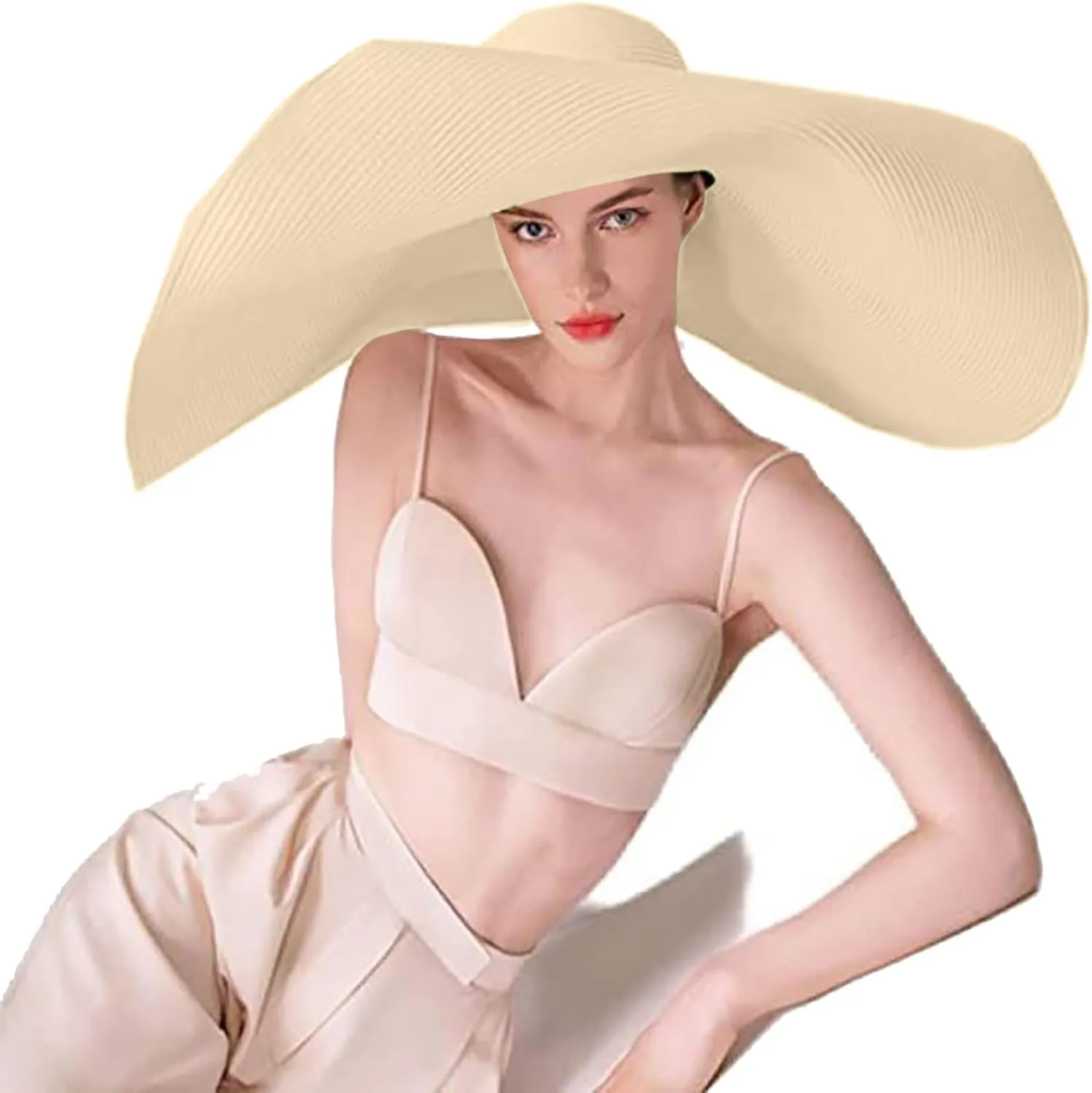 Oversized Beach Straw Hat for Women Large Wide Brim Visor Hats Floppy Foldable Roll up Cap Summer UV Protection Cap