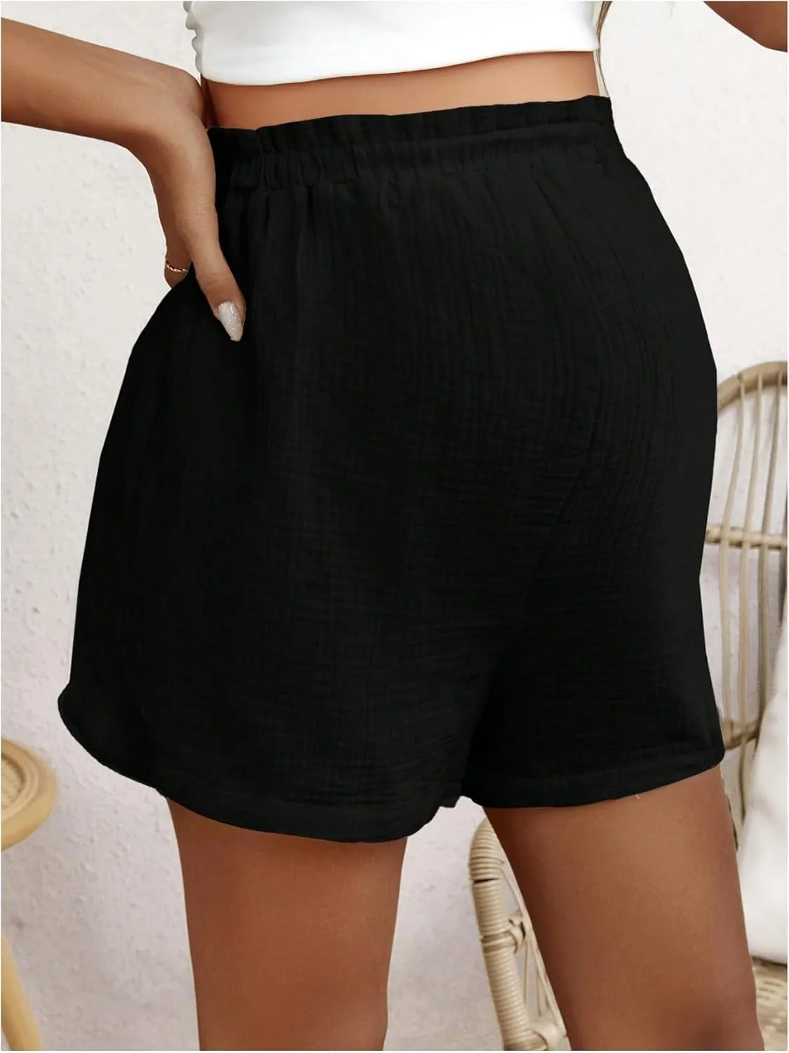 OYOANGLE Maternity Shorts High Elastic Waist Wide Leg Shorts Pregnancy Solid Comfy Loose Fit Casual Shorts