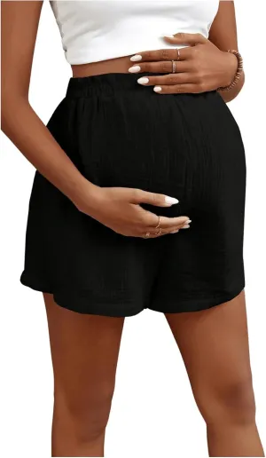 OYOANGLE Maternity Shorts High Elastic Waist Wide Leg Shorts Pregnancy Solid Comfy Loose Fit Casual Shorts