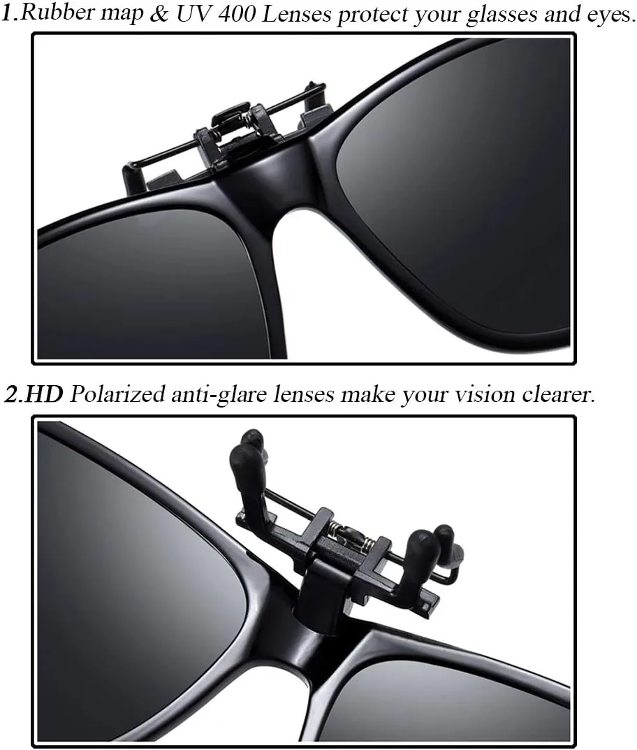 Polarized Clip-on Sunglasses Anti-Glare UV Protection Driving Sun Glasses Over Prescription Glasses
