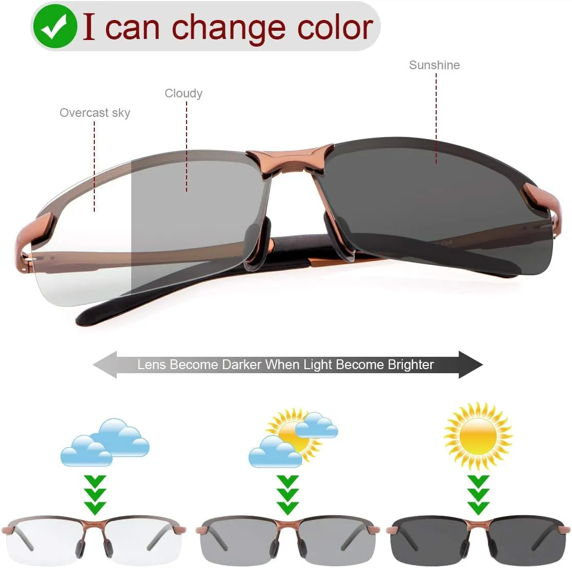 Polarized Photochromic Driving z87 Sunglasses for Men Day Night Safety Glasses