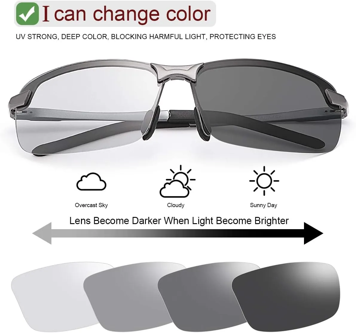 Polarized Photochromic Driving z87 Sunglasses for Men Day Night Safety Glasses