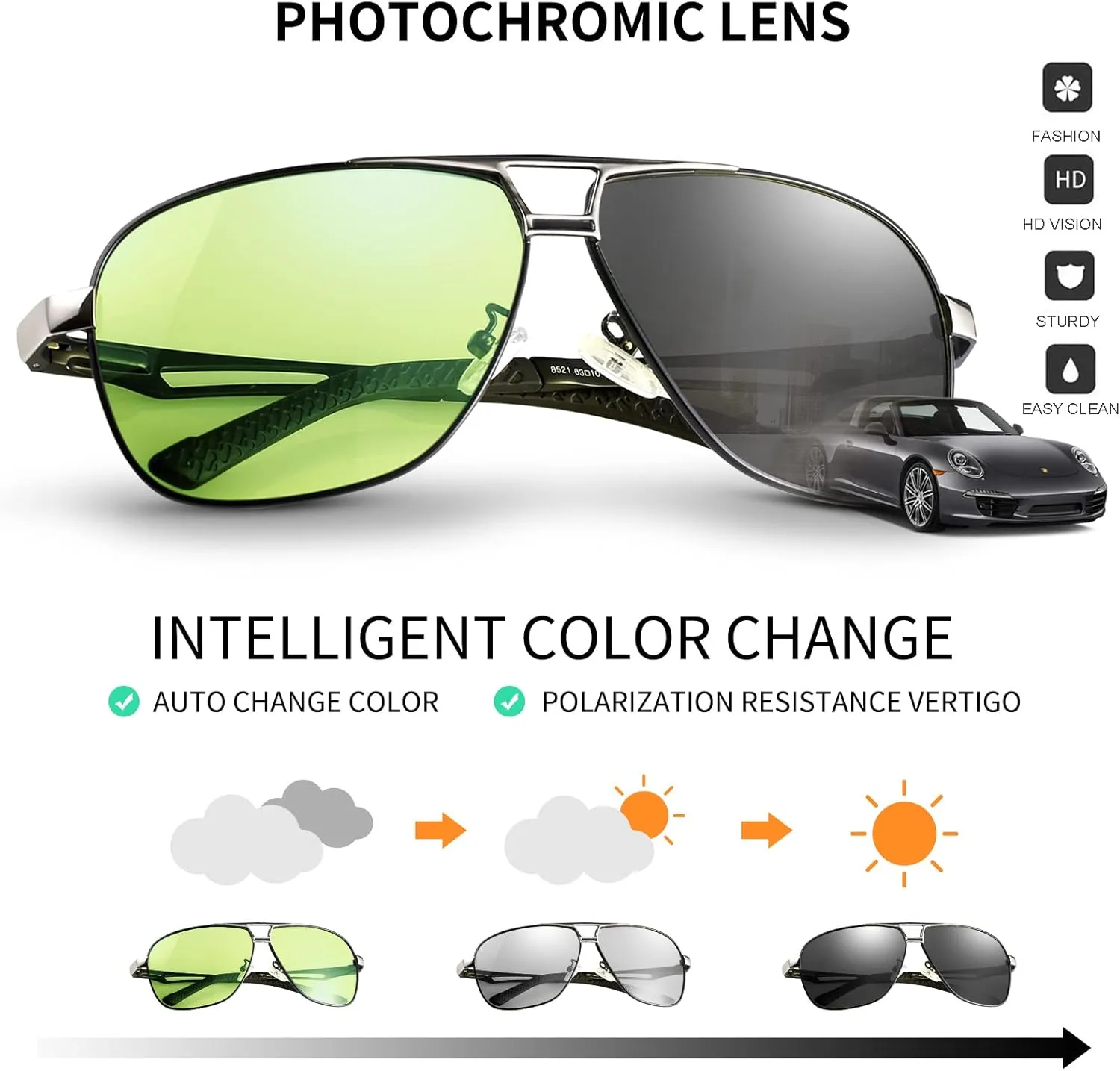 Polarized Photochromic Sunglasses For Men And Women Night Vision Glasses For Driving Cycling UV400 Transition Shades