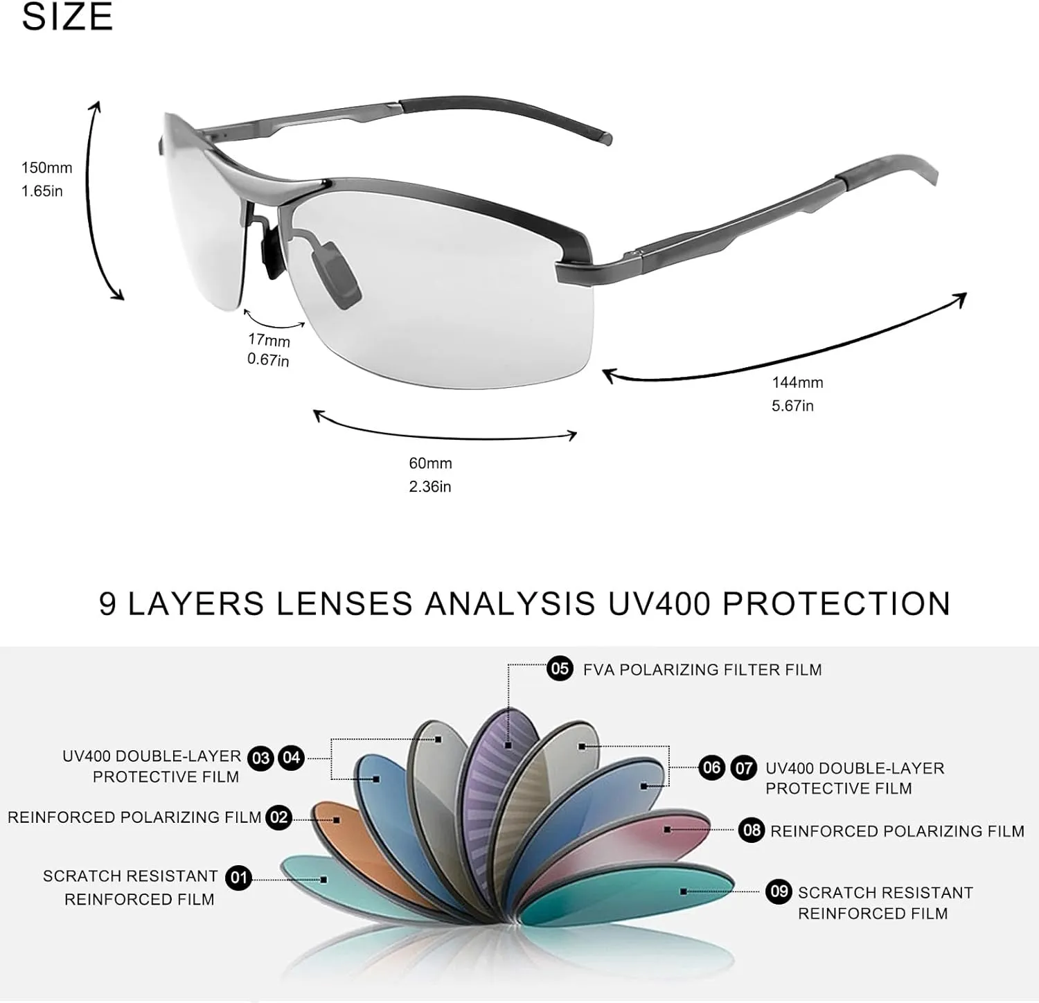 Polarized Photochromic Sunglasses for Men - UV Protection and Lightweight Sun Glasses for Driving Fishing
