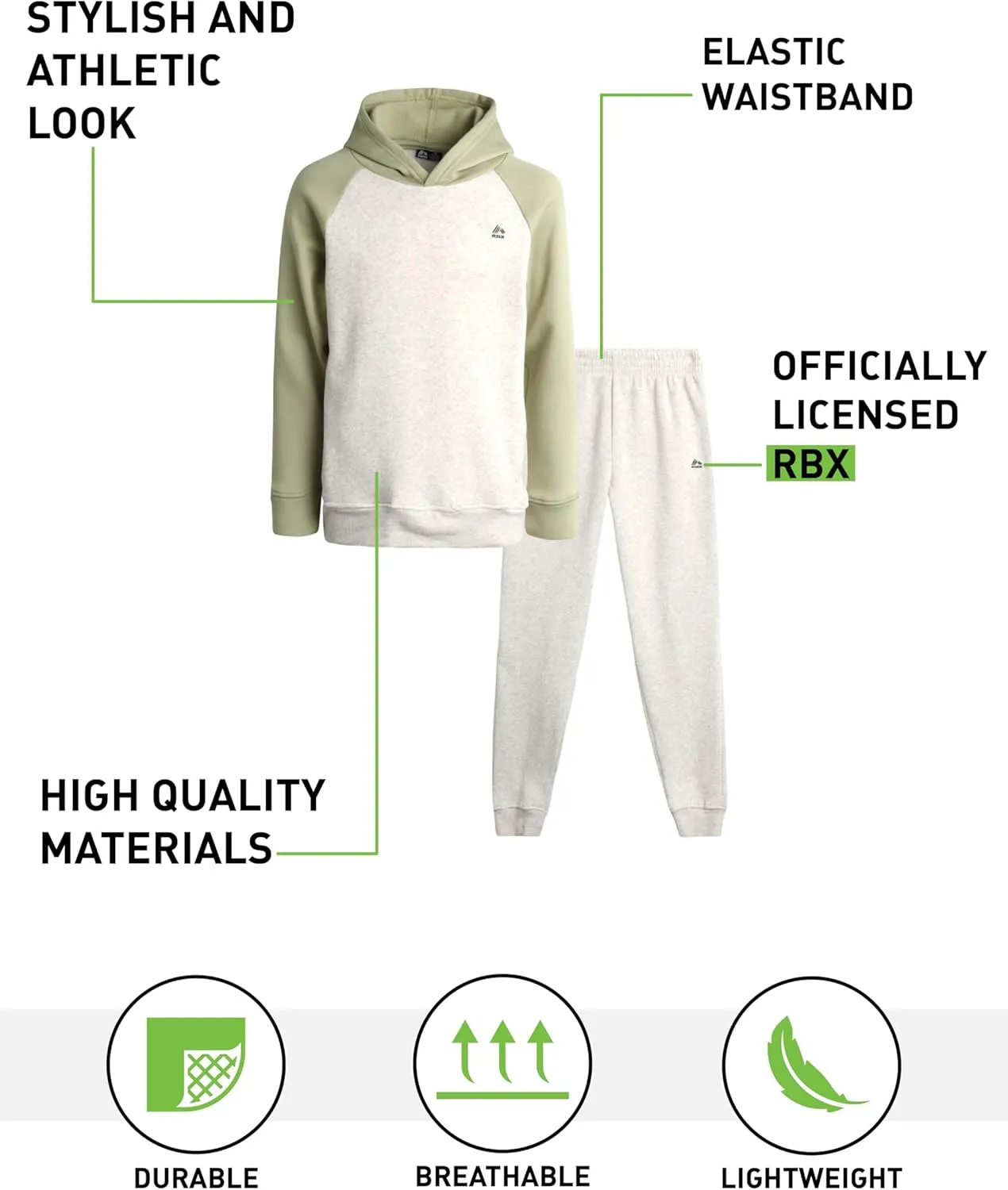 RBX Boys' Sweatsuit - 2 Piece Performance Fleece Hoodie Sweatshirt and Jogger Sweatpants - Active Tracksuit Set (4-12)
