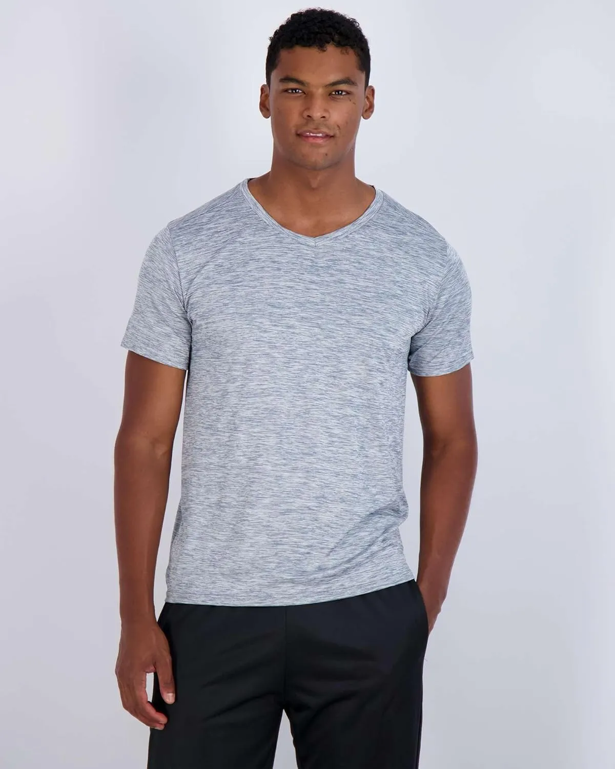 Real Essentials 5 Pack: Men’s V-Neck Dry-Fit Moisture Wicking Active Athletic Tech Performance T-Shirt