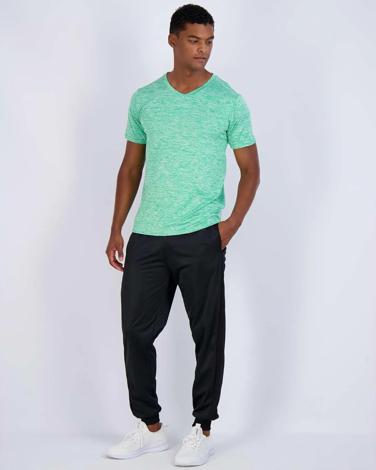Real Essentials 5 Pack: Men’s V-Neck Dry-Fit Moisture Wicking Active Athletic Tech Performance T-Shirt