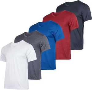 Real Essentials 5 Pack: Men’s V-Neck Dry-Fit Moisture Wicking Active Athletic Tech Performance T-Shirt