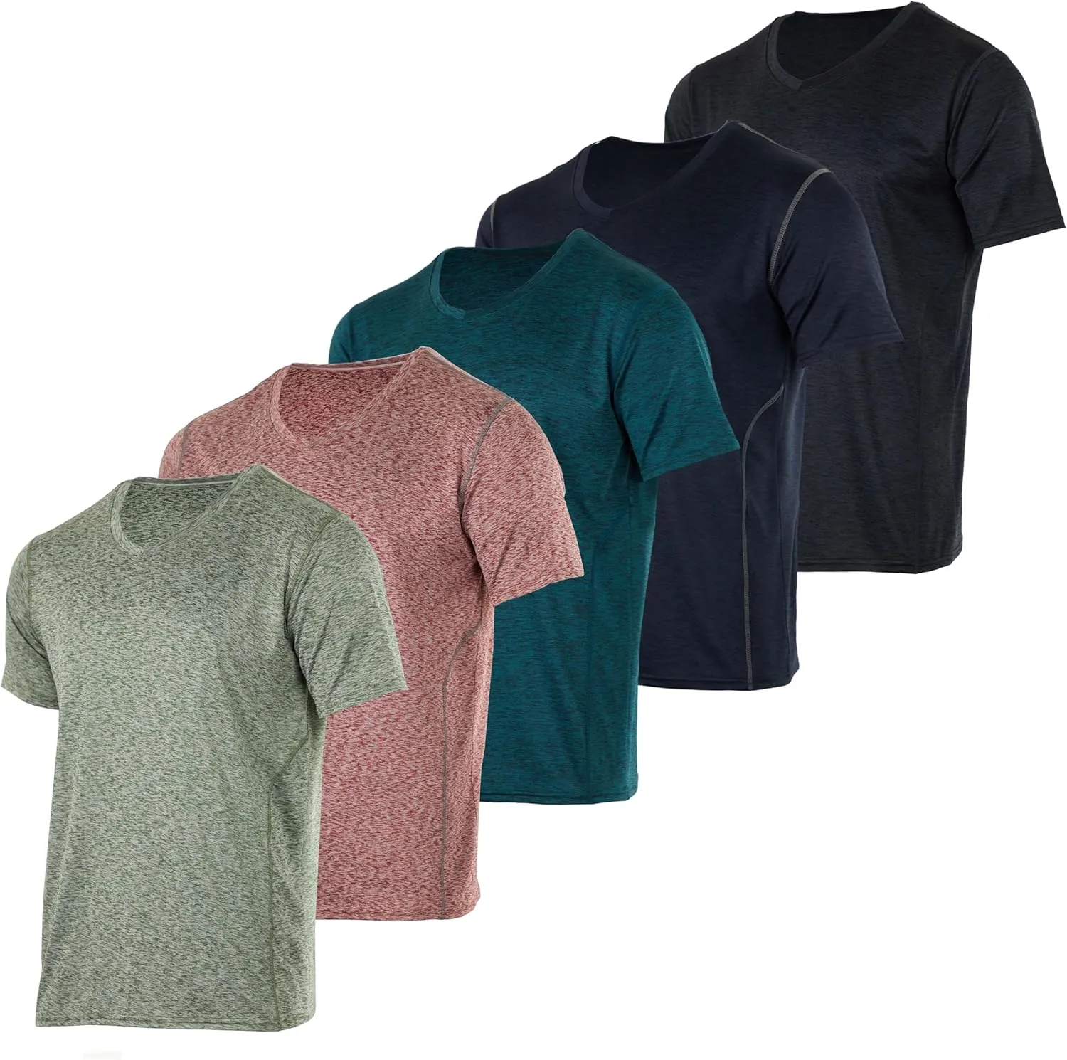 Real Essentials 5 Pack: Men’s V-Neck Dry-Fit Moisture Wicking Active Athletic Tech Performance T-Shirt