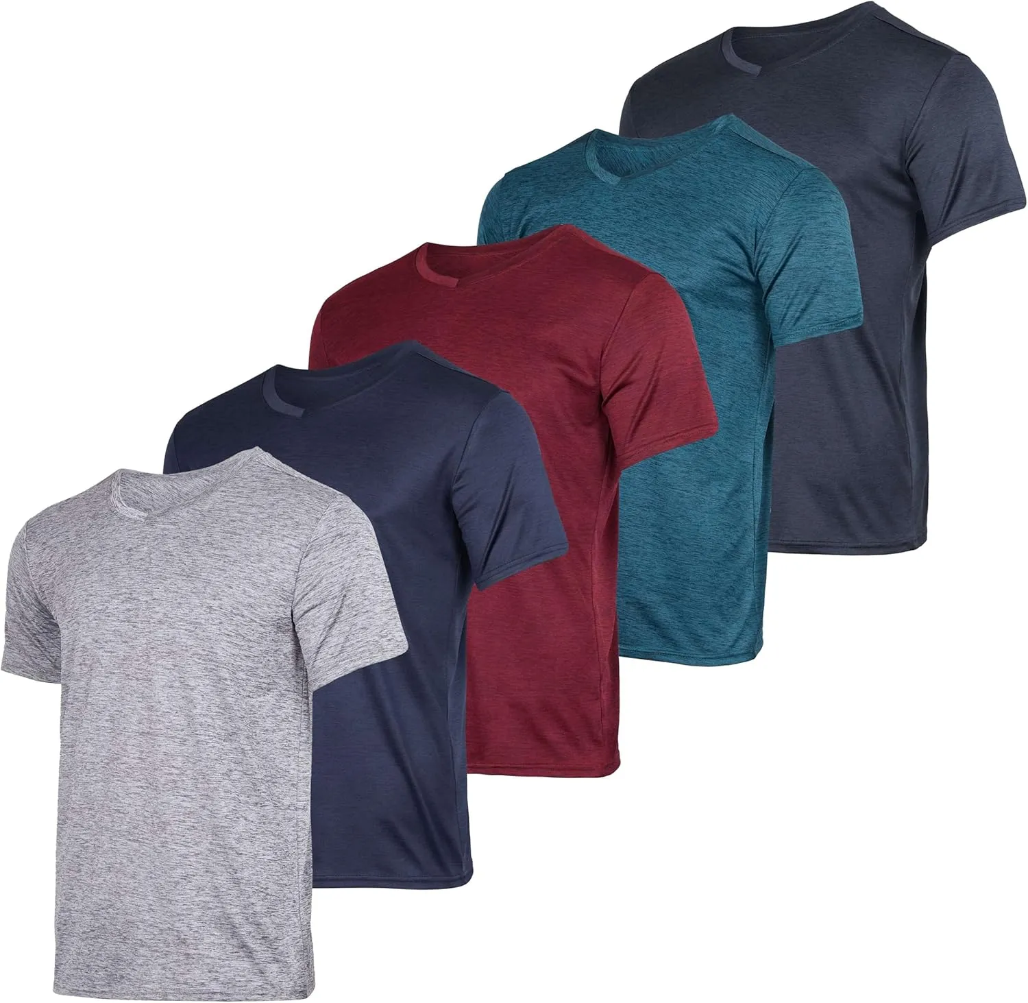Real Essentials 5 Pack: Men’s V-Neck Dry-Fit Moisture Wicking Active Athletic Tech Performance T-Shirt