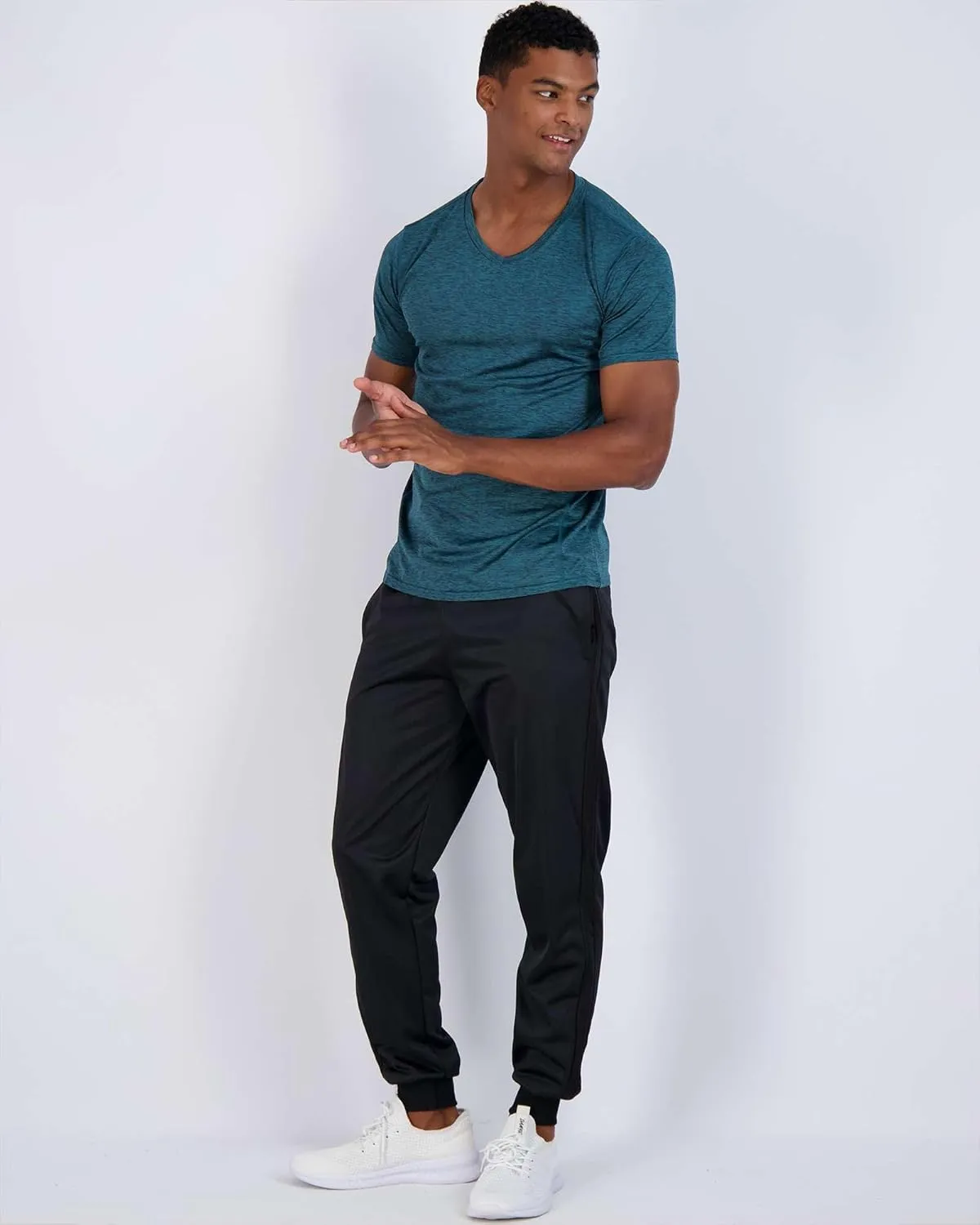 Real Essentials 5 Pack: Men’s V-Neck Dry-Fit Moisture Wicking Active Athletic Tech Performance T-Shirt