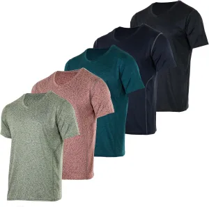 Real Essentials 5 Pack: Men’s V-Neck Dry-Fit Moisture Wicking Active Athletic Tech Performance T-Shirt