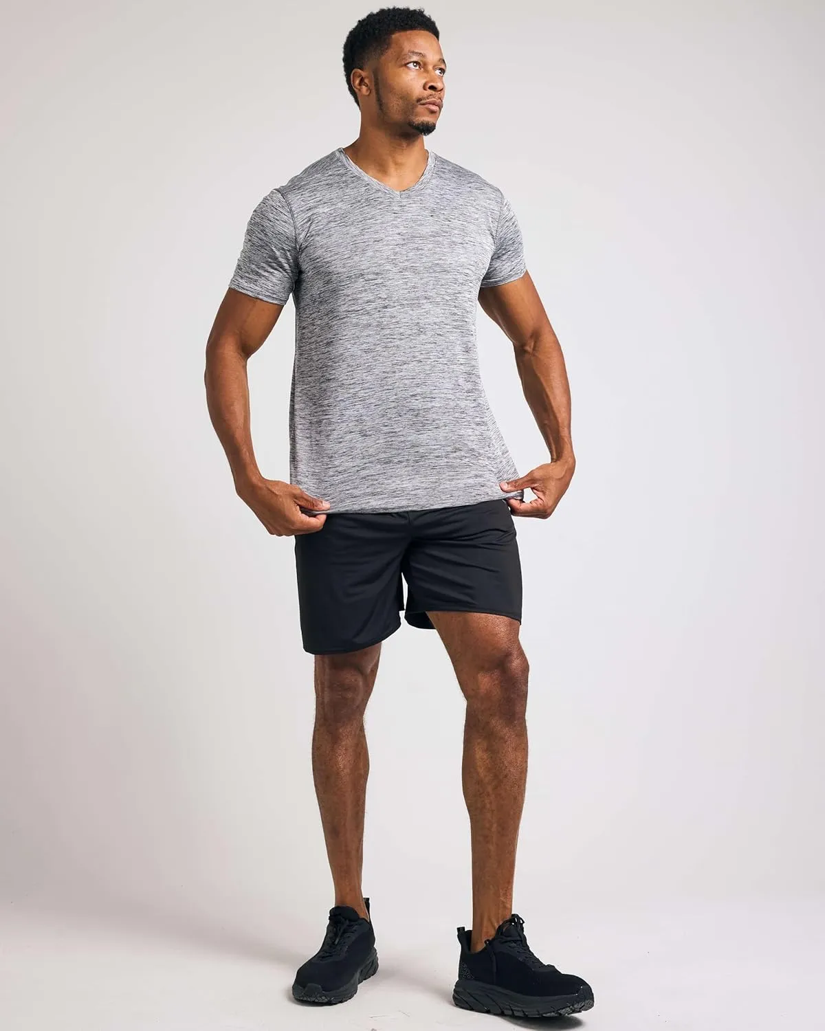 Real Essentials 5 Pack: Men’s V-Neck Dry-Fit Moisture Wicking Active Athletic Tech Performance T-Shirt