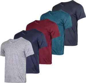 Real Essentials 5 Pack: Men’s V-Neck Dry-Fit Moisture Wicking Active Athletic Tech Performance T-Shirt