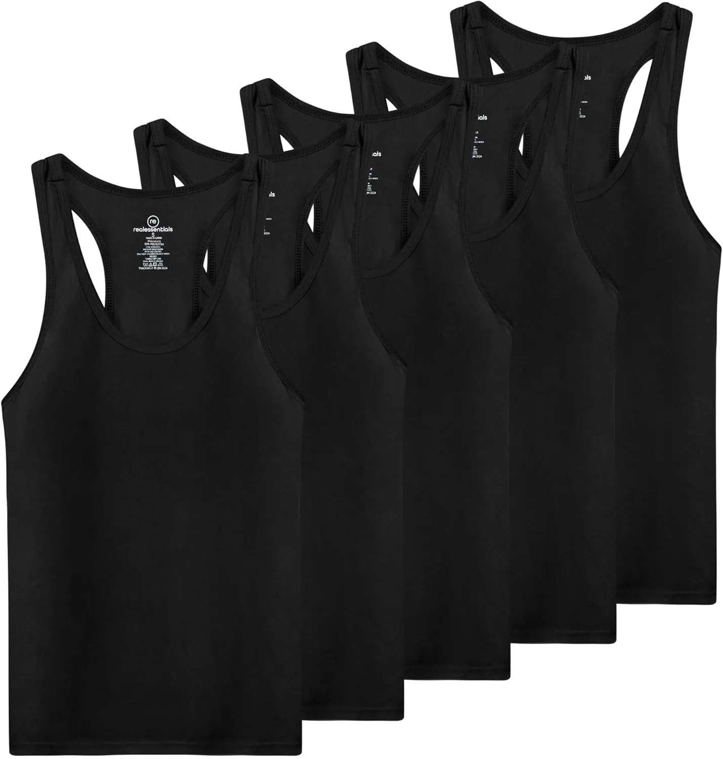 Real Essentials 5-Pack Women's Racerback Tank Top Dry-Fit Athletic Performance Yoga Activewear (Available in Plus Size)
