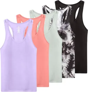 Real Essentials 5-Pack Women's Racerback Tank Top Dry-Fit Athletic Performance Yoga Activewear (Available in Plus Size)
