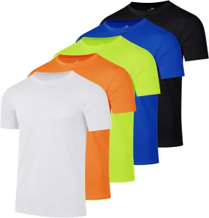 Real Essentials 5 Pack: Youth Dry-Fit Wicking Active Athletic Performance Short Sleeve T-Shirt Boys & Girls Shirts