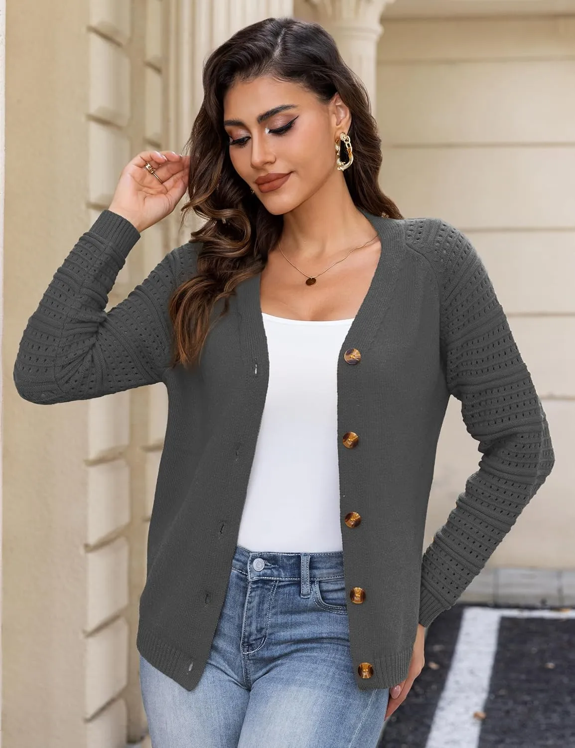 REDHOTYPE Women's Cardigans Sweater Casual Long Sleeve Open Front Cardigan Button Down Knit Chunky Outwear Coats
