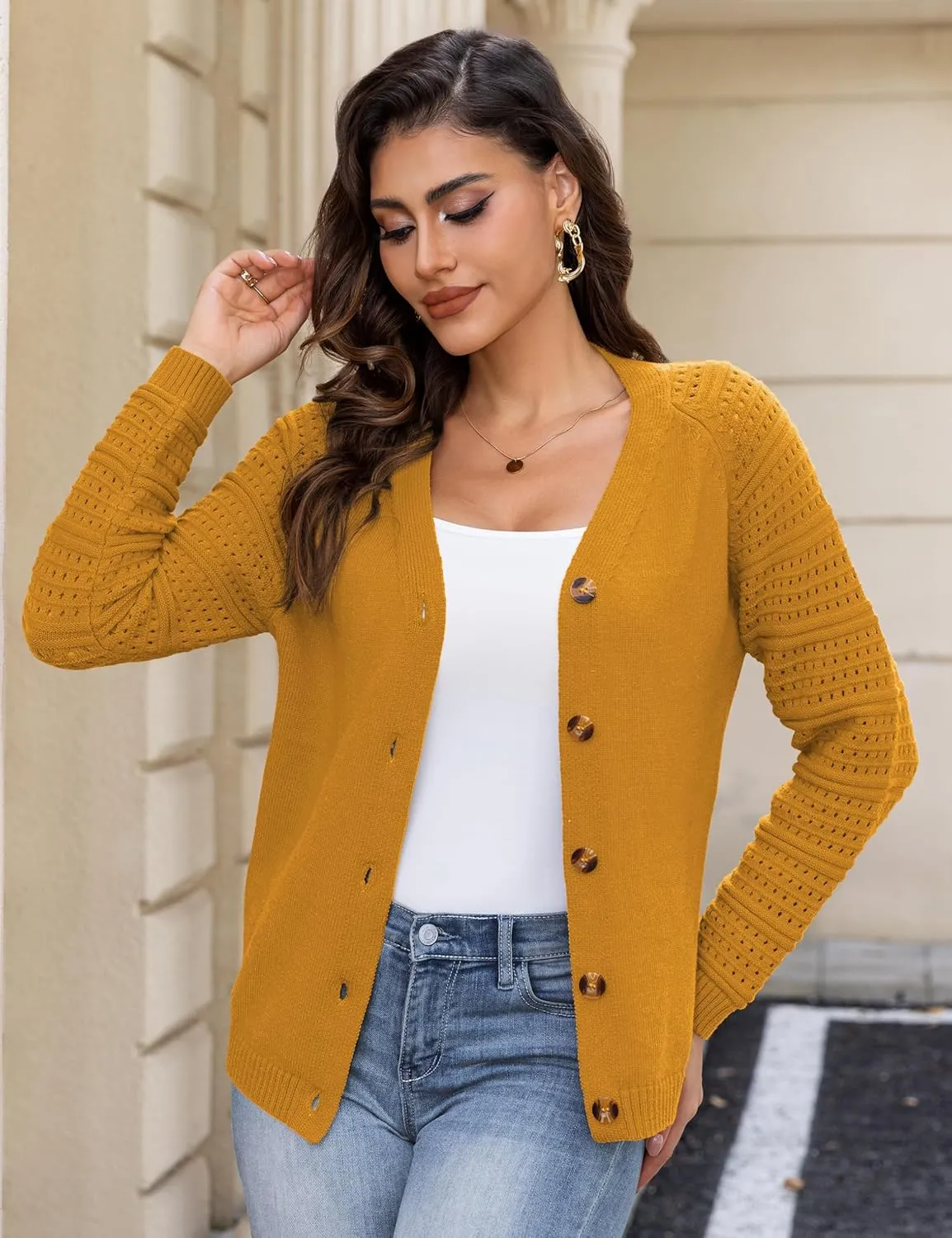 REDHOTYPE Women's Cardigans Sweater Casual Long Sleeve Open Front Cardigan Button Down Knit Chunky Outwear Coats