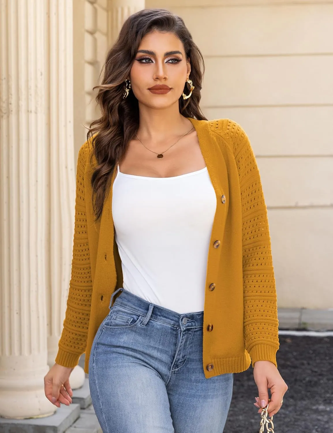 REDHOTYPE Women's Cardigans Sweater Casual Long Sleeve Open Front Cardigan Button Down Knit Chunky Outwear Coats