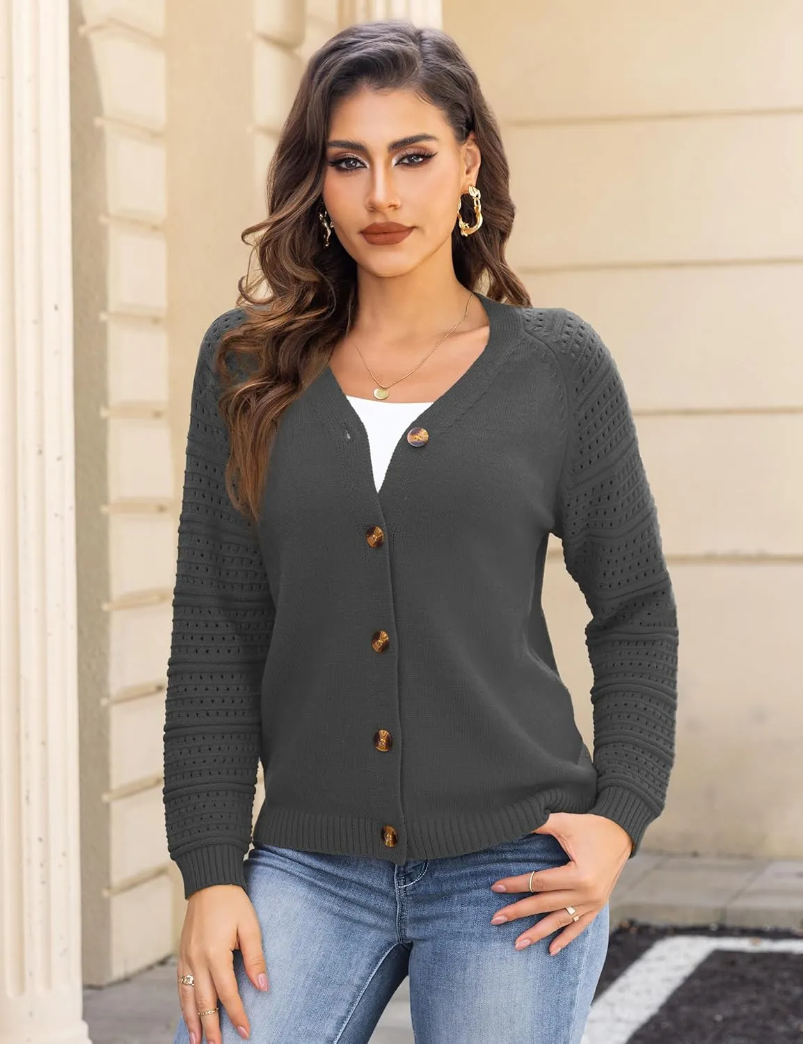 REDHOTYPE Women's Cardigans Sweater Casual Long Sleeve Open Front Cardigan Button Down Knit Chunky Outwear Coats