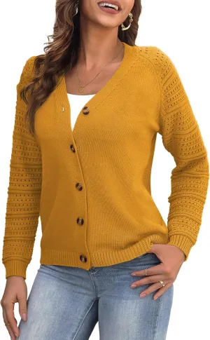 REDHOTYPE Women's Cardigans Sweater Casual Long Sleeve Open Front Cardigan Button Down Knit Chunky Outwear Coats