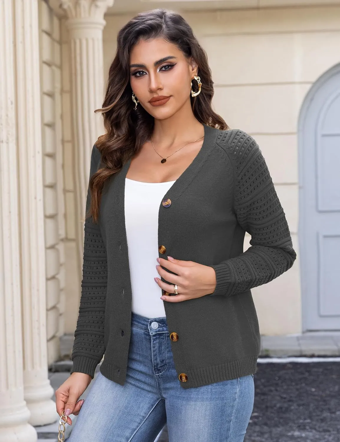 REDHOTYPE Women's Cardigans Sweater Casual Long Sleeve Open Front Cardigan Button Down Knit Chunky Outwear Coats