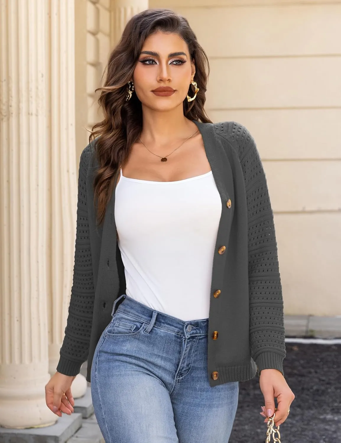 REDHOTYPE Women's Cardigans Sweater Casual Long Sleeve Open Front Cardigan Button Down Knit Chunky Outwear Coats