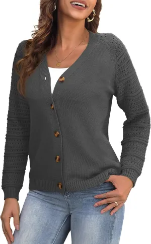 REDHOTYPE Women's Cardigans Sweater Casual Long Sleeve Open Front Cardigan Button Down Knit Chunky Outwear Coats