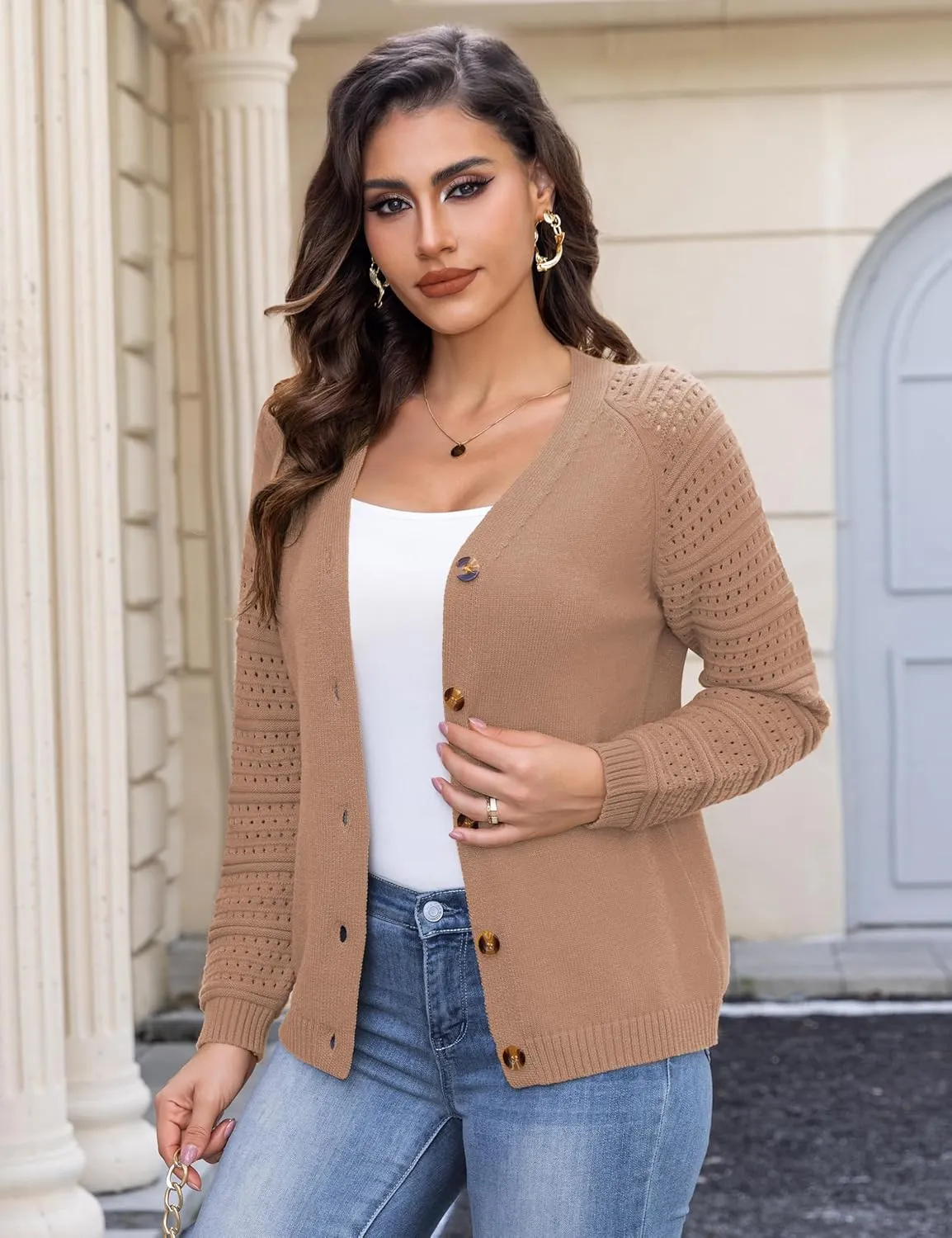 REDHOTYPE Women's Cardigans Sweater Casual Long Sleeve Open Front Cardigan Button Down Knit Chunky Outwear Coats