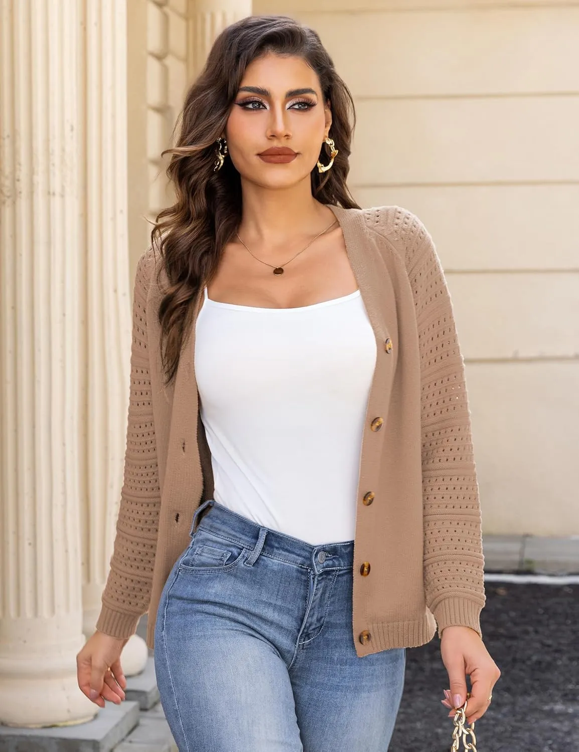 REDHOTYPE Women's Cardigans Sweater Casual Long Sleeve Open Front Cardigan Button Down Knit Chunky Outwear Coats