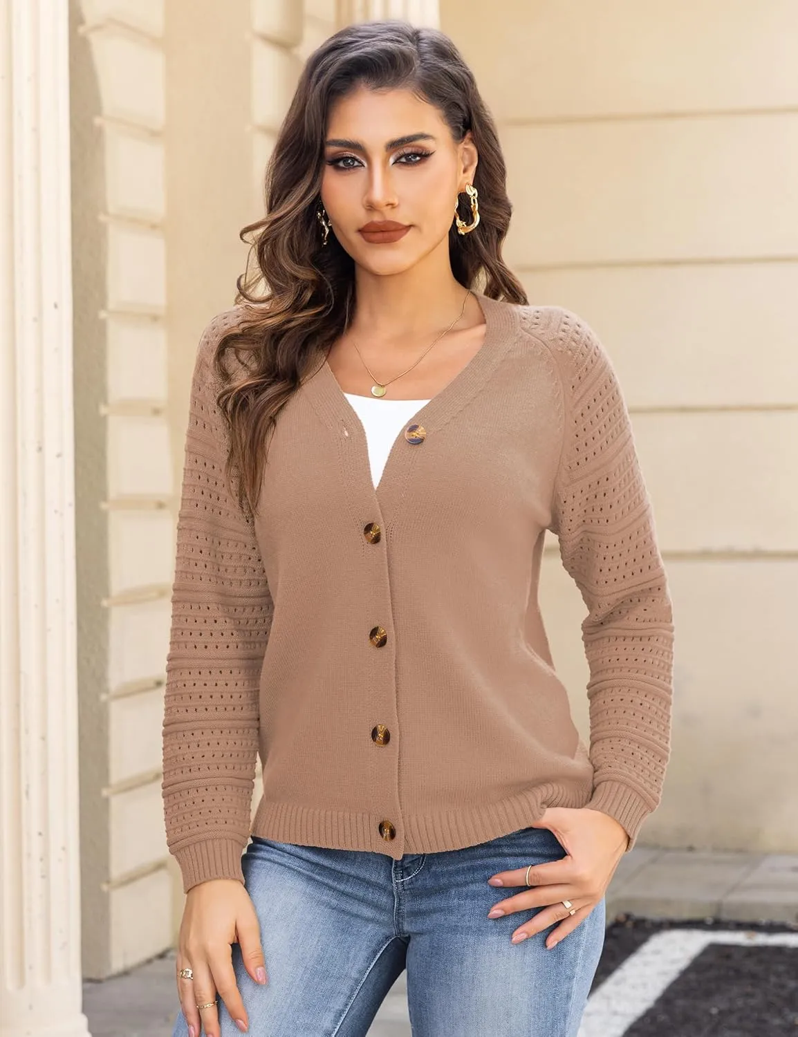 REDHOTYPE Women's Cardigans Sweater Casual Long Sleeve Open Front Cardigan Button Down Knit Chunky Outwear Coats