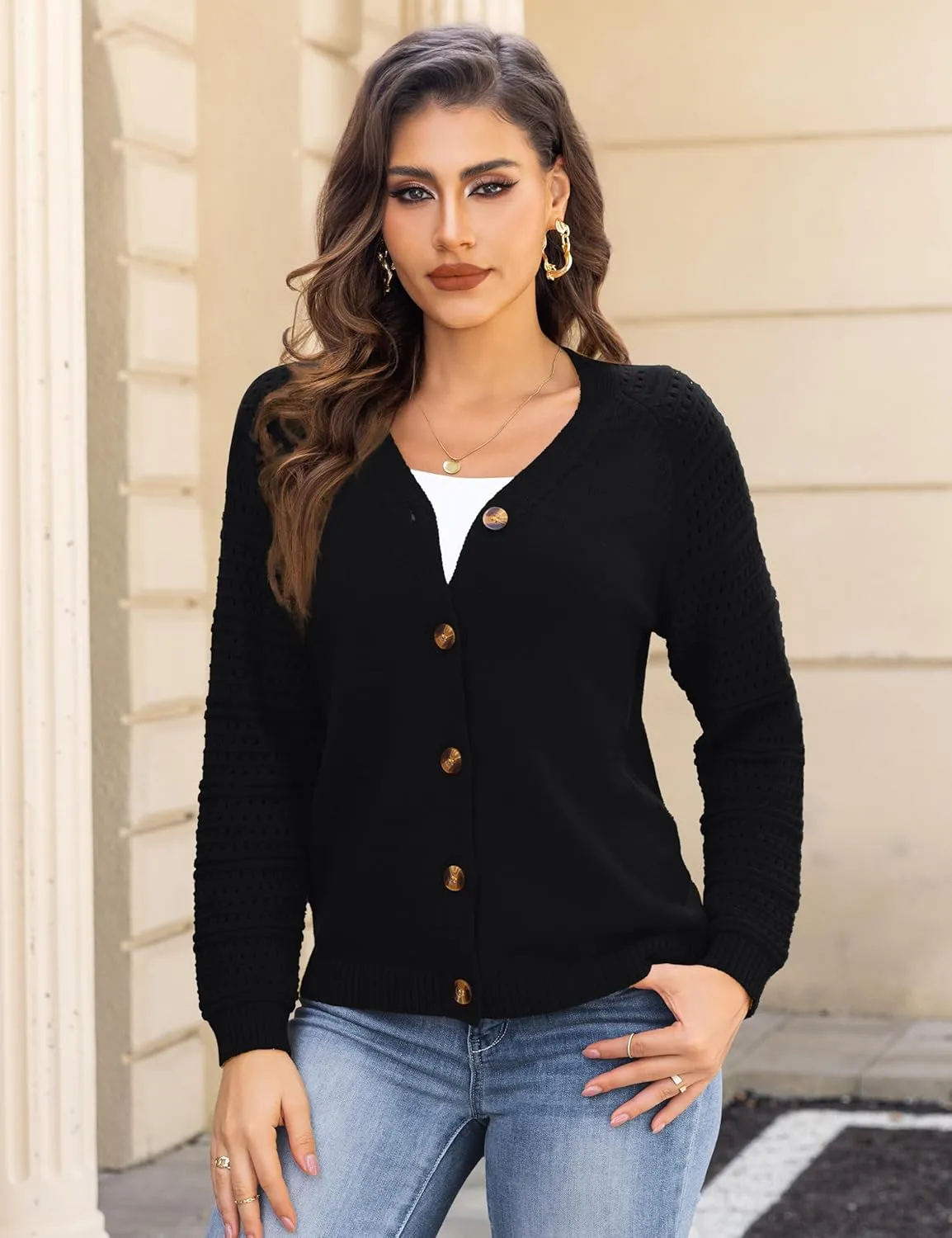 REDHOTYPE Women's Cardigans Sweater Casual Long Sleeve Open Front Cardigan Button Down Knit Chunky Outwear Coats