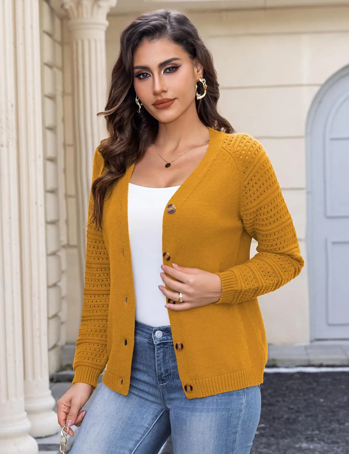 REDHOTYPE Women's Cardigans Sweater Casual Long Sleeve Open Front Cardigan Button Down Knit Chunky Outwear Coats