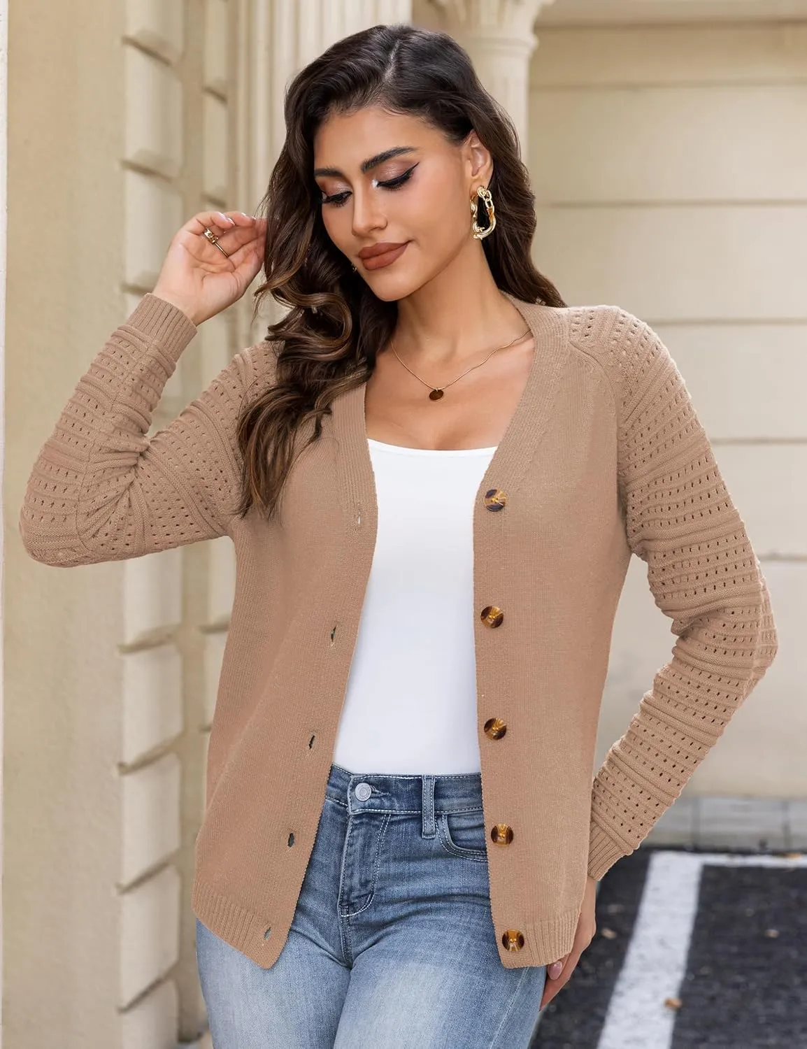 REDHOTYPE Women's Cardigans Sweater Casual Long Sleeve Open Front Cardigan Button Down Knit Chunky Outwear Coats