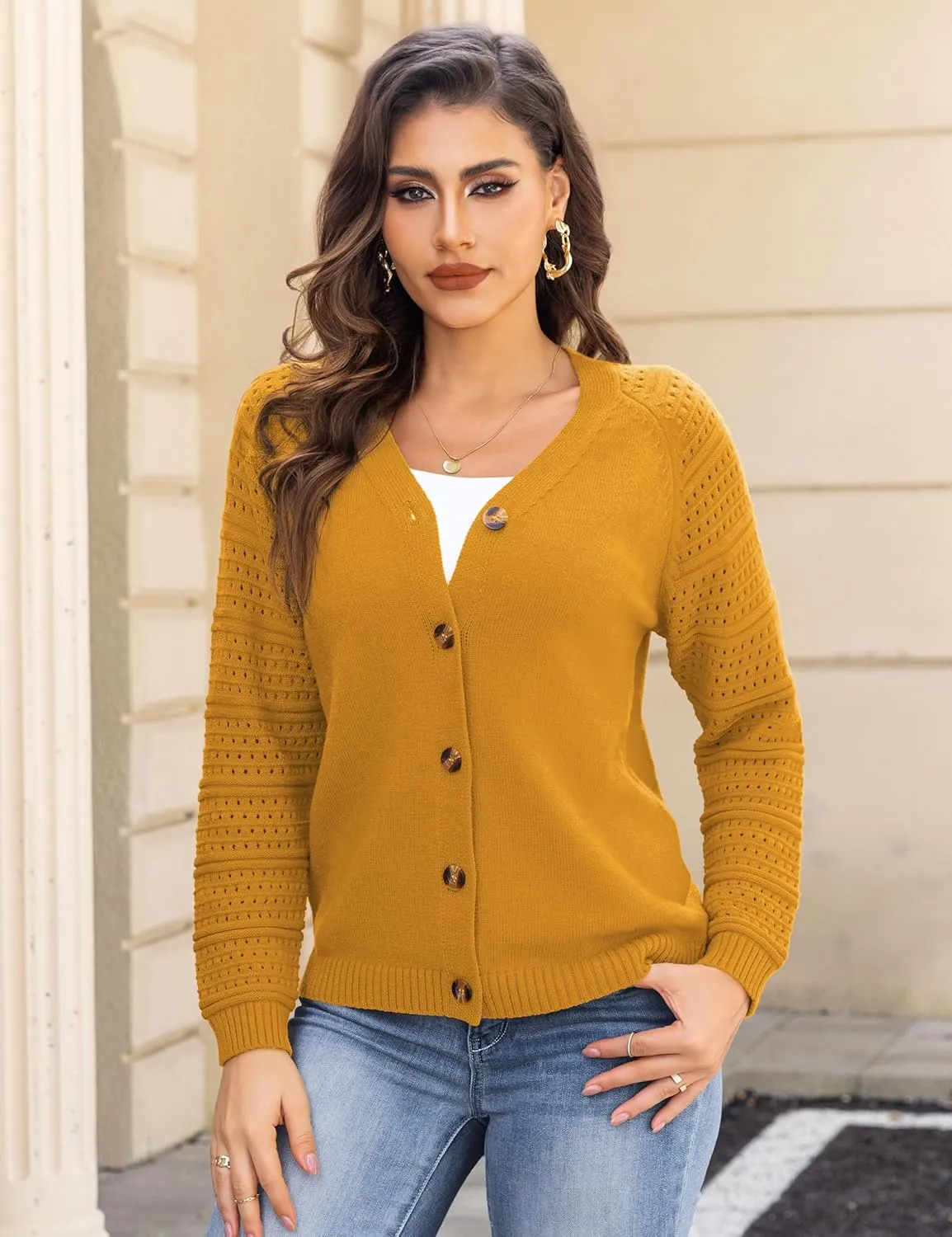 REDHOTYPE Women's Cardigans Sweater Casual Long Sleeve Open Front Cardigan Button Down Knit Chunky Outwear Coats