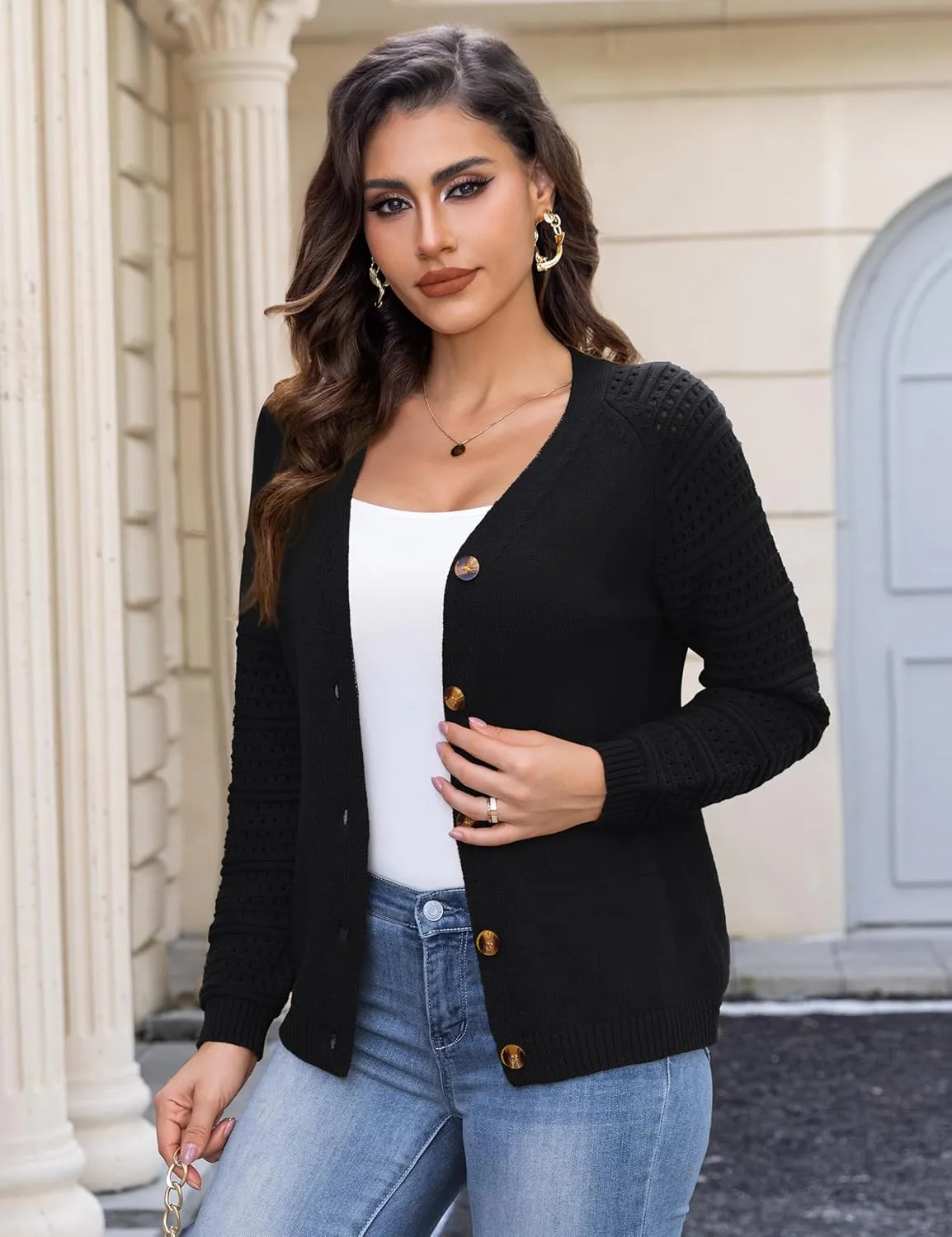 REDHOTYPE Women's Cardigans Sweater Casual Long Sleeve Open Front Cardigan Button Down Knit Chunky Outwear Coats